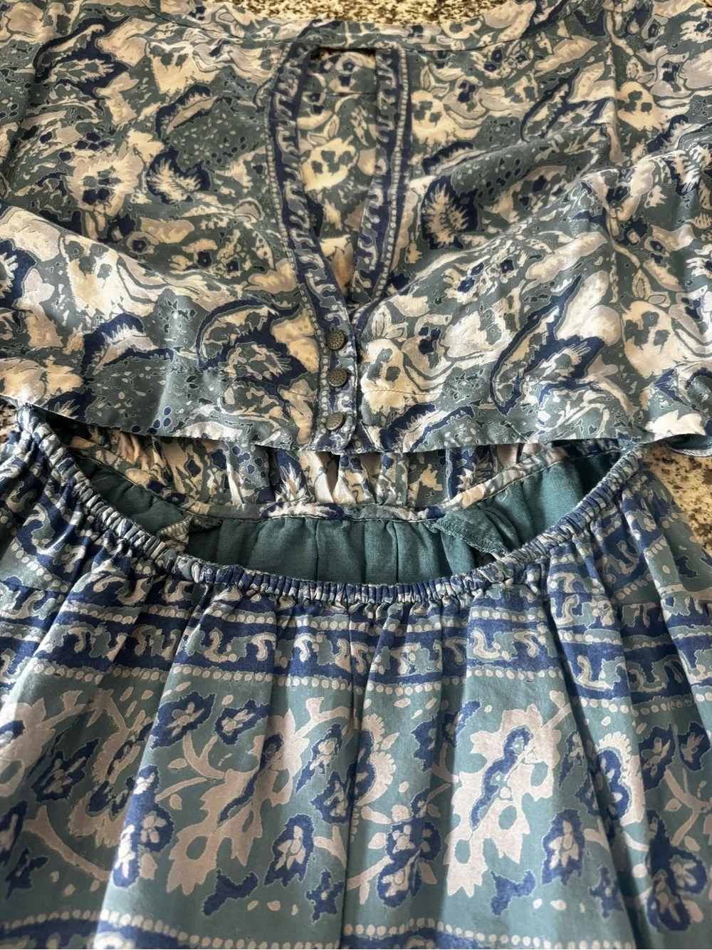 Blue & White Print Free People Dress w Back Cutout